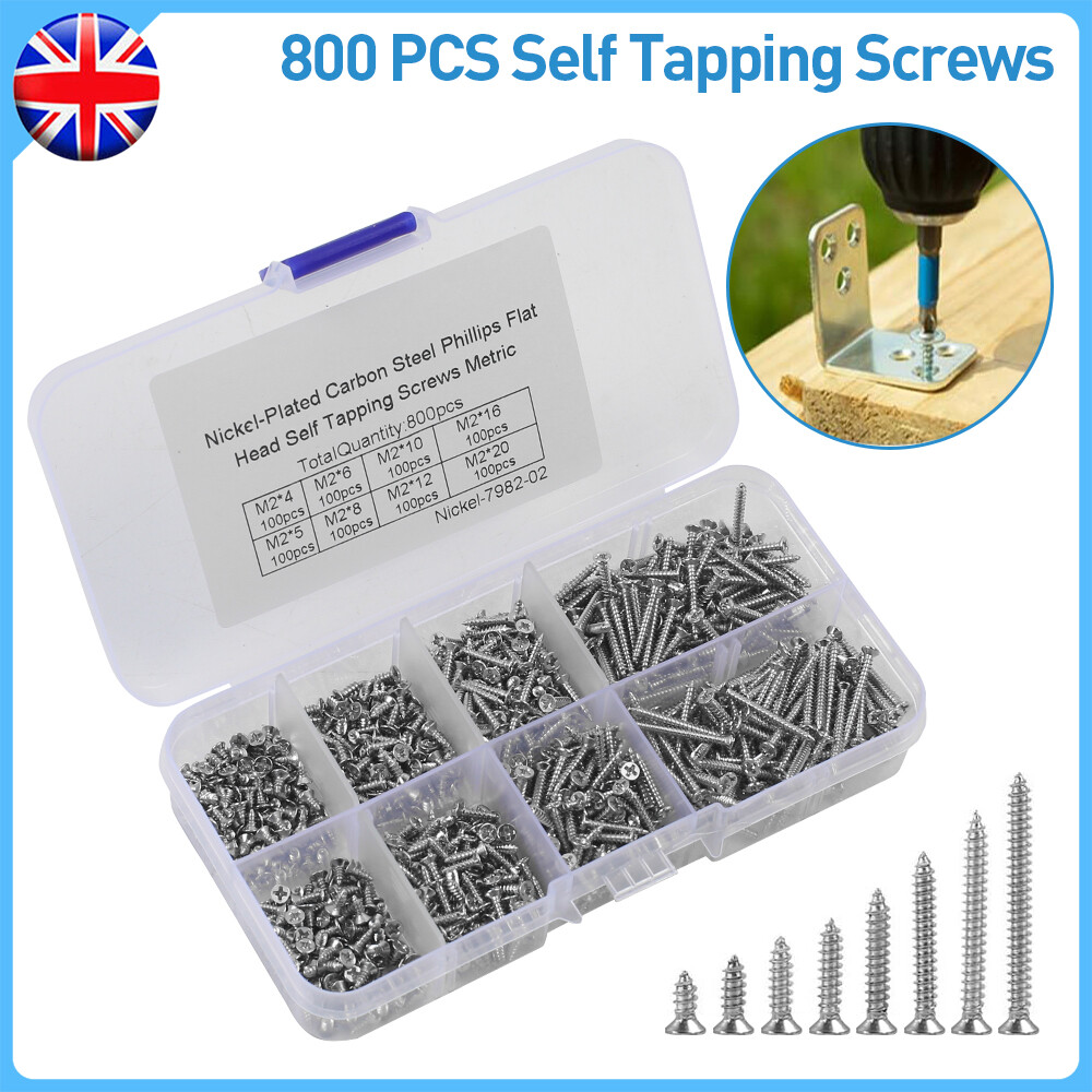 800 PCS M2 Stainless Steel Wood Screw Assortment Self Tapping Small Metal Screws — image 6