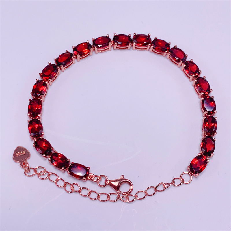 Title 2, S925 Silver Plated Inlaid Natural Oval Garnet B...