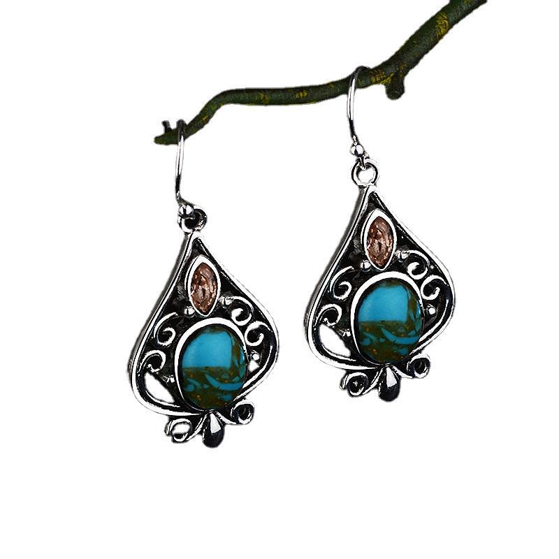 Title 1, Silver Water Drop Pear Shaped Turquoise Earrings