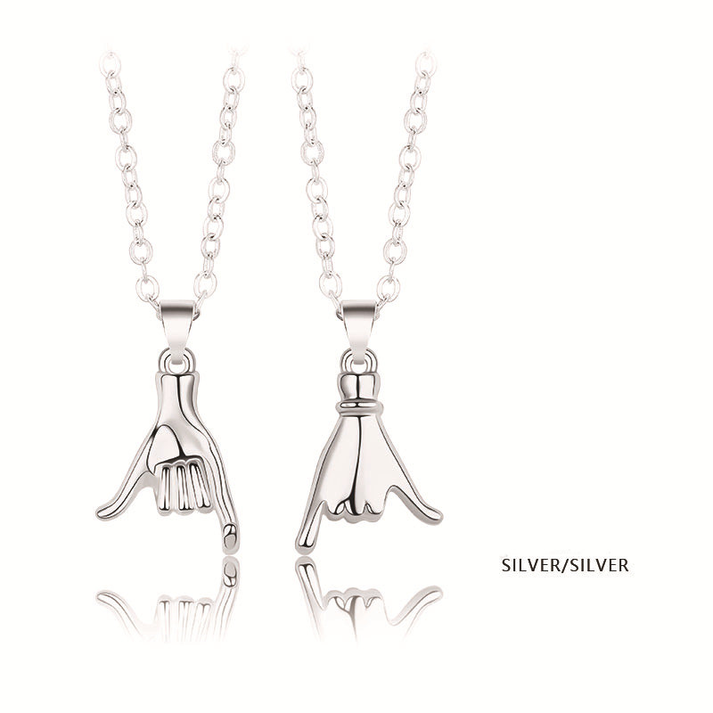 Palm Couple Necklace Magnet Attracts Handshake Clavicle Chain Necklace - Shop at LoveMi