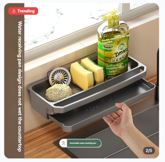 Nail-Free Wall Mounted Kitchen Sink Sponge Holder Drain Rack Countertop Soap Towel Organizer 4