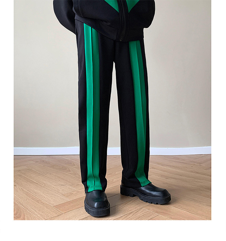 Men's And Women's Fashion Retro Color Blocking Straight Sweatpants