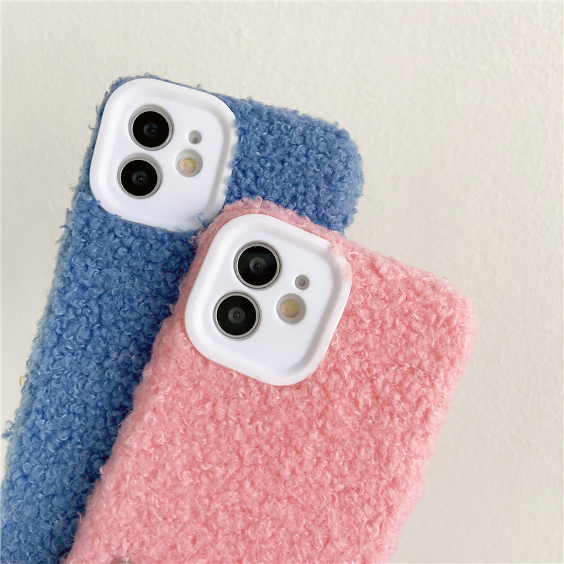 Coque de téléphone en silicone à fins trous, motif agneau en peluche – bleue – iPhone 12