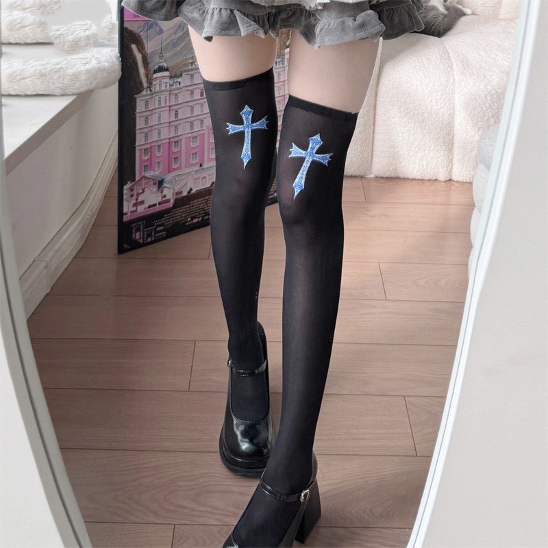 Japanese Style Striped Over-the-Knee Stockings For Girls, JK Sheer Slouch Thigh High Socks For Skirts