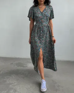 Mid-Sleeve Tunic Slit Floral Dress - Inkblue Colour - View 1