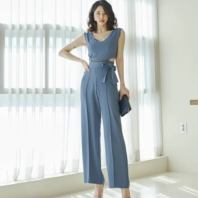 Women's Elegant V Neck Split Waist Jumpsuit Blue - Shop at LoveMi