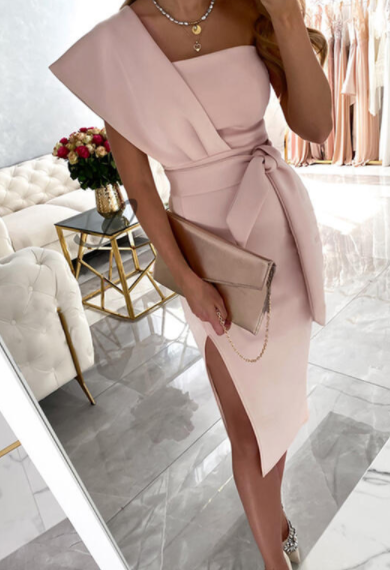 One Shoulder Slit Bandeau Party Dress Pink - Shop at LoveMi