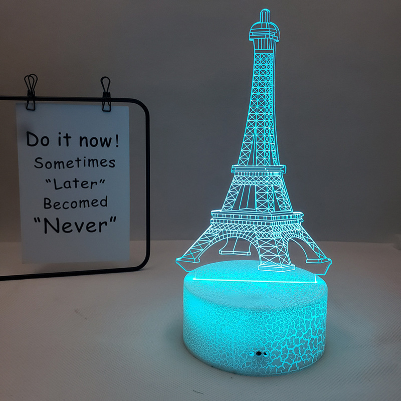 Title 2, Eiffel Toren 3D Visuele Tafel Lamp Zeven Kleure...