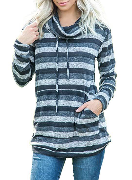 Multicolor Striped String Pocket Long Sleeve Ladies Sweatshirt
