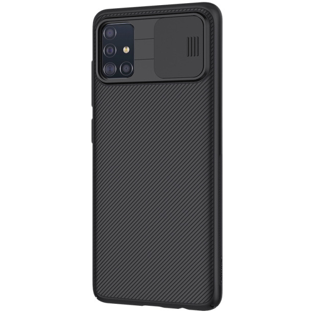 Samsung A71-ի պատյան՝ տեսախցիկի սահող պաշտպանիչ ծածկով, սև հայելի