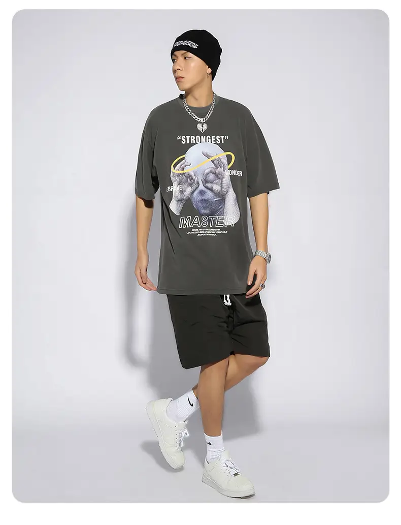 Loose Print Round Neck Short Sleeve T-shirt