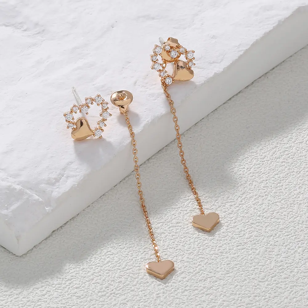 Korean Version Personality Thin Copper Micro Set Zircon Texture Long Tassel Love Ear Line Earrings