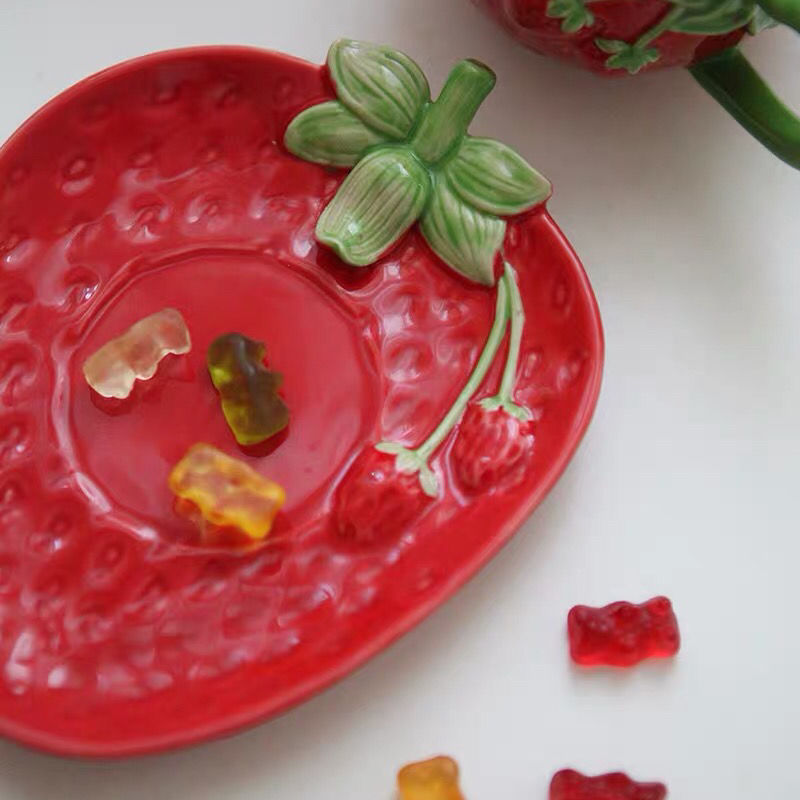 Hand Painted Ceramic Coffee Cup & Saucer Decal Strawberry