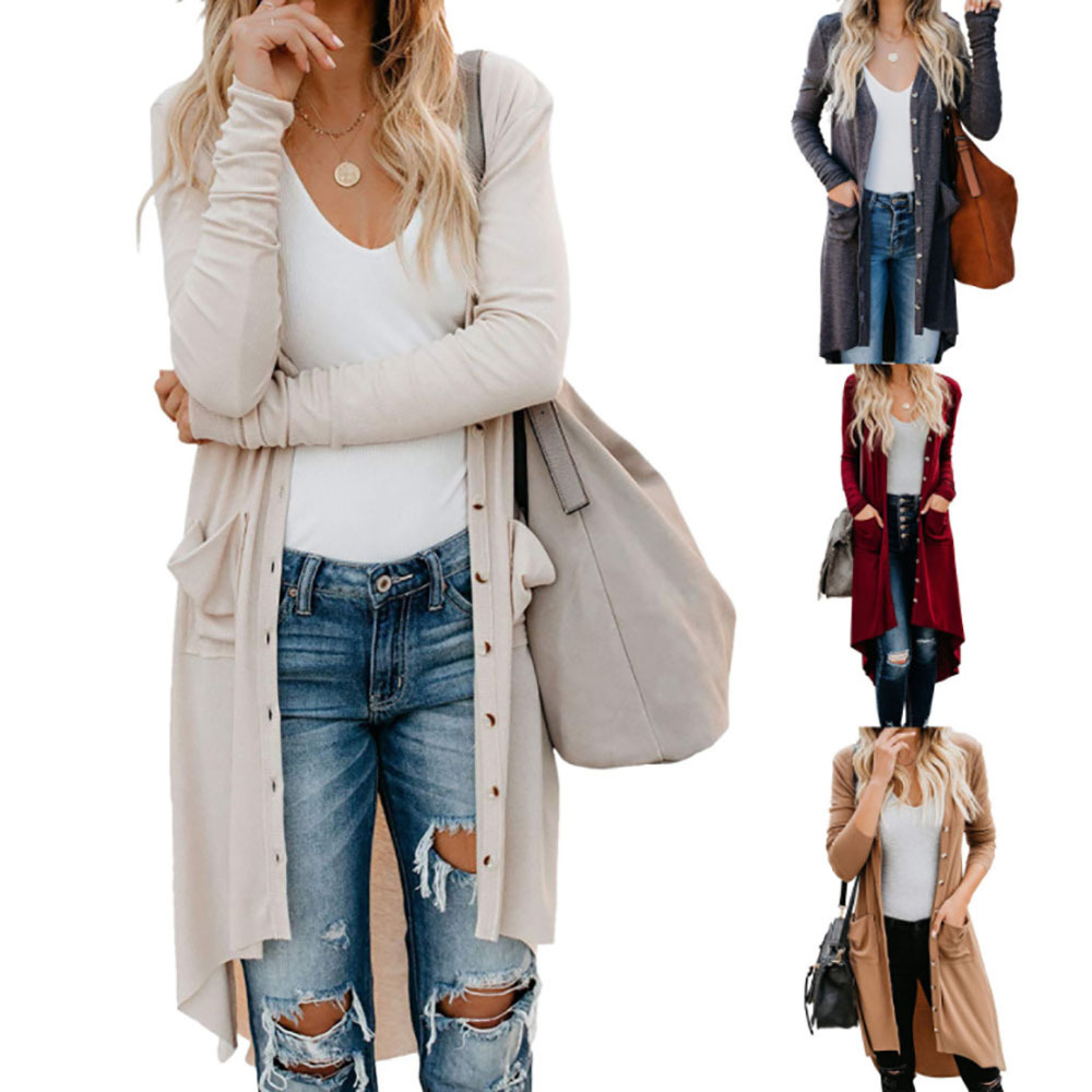 Autumn And Winter Mid-Length Long-Sleeved Button Sweater Coat