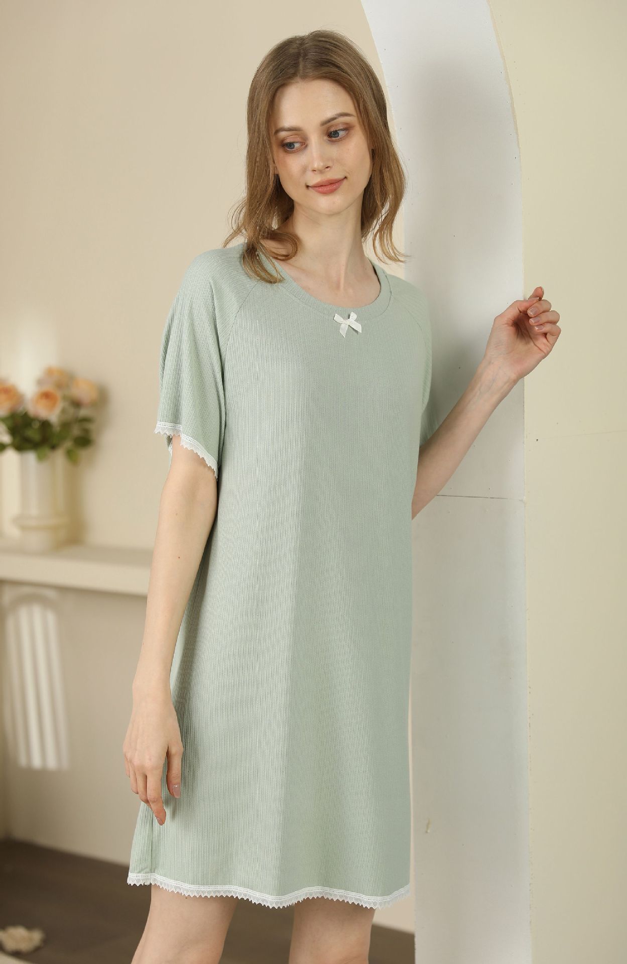 Title 14, Womens Round Neck Rayon Nightdress Short-sleev...