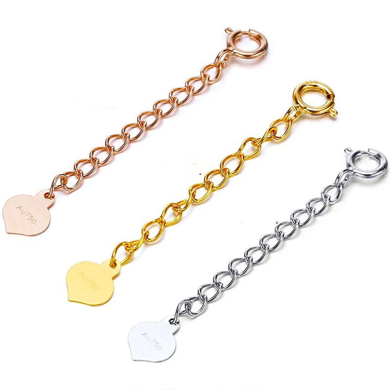 18K Gold Extended Chain Spring Clasp Bracelet Necklace Buckle Head