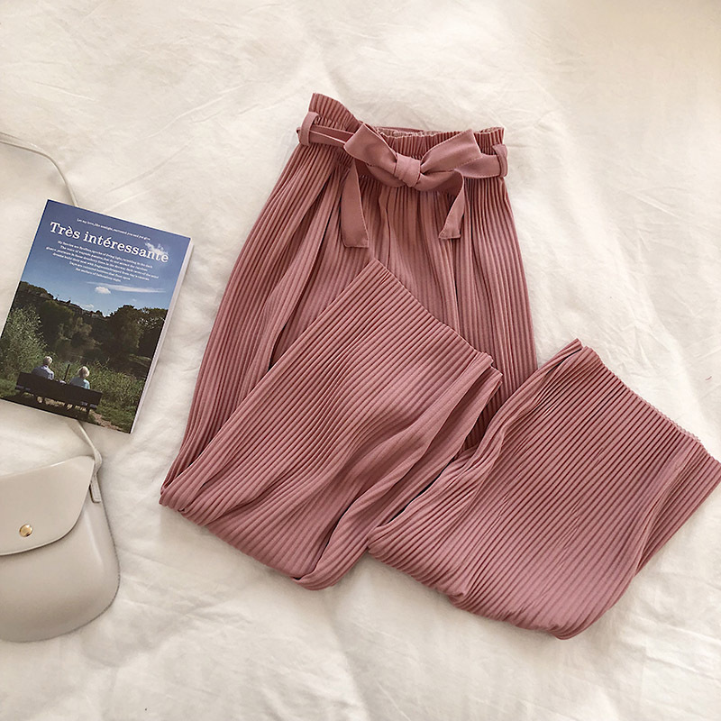 Solid Color Pleated Wide-leg Pants Women Loose Casual Drape Straight-leg Cropped Trousers