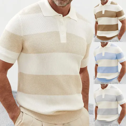 Mens Clothing Summer Fashion Lapel Sweater Short Sleeve Men