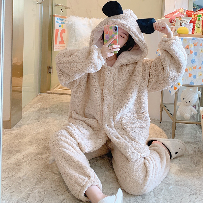 Title 5, Thickened Warm Lamb Cashmere Pajamas Women