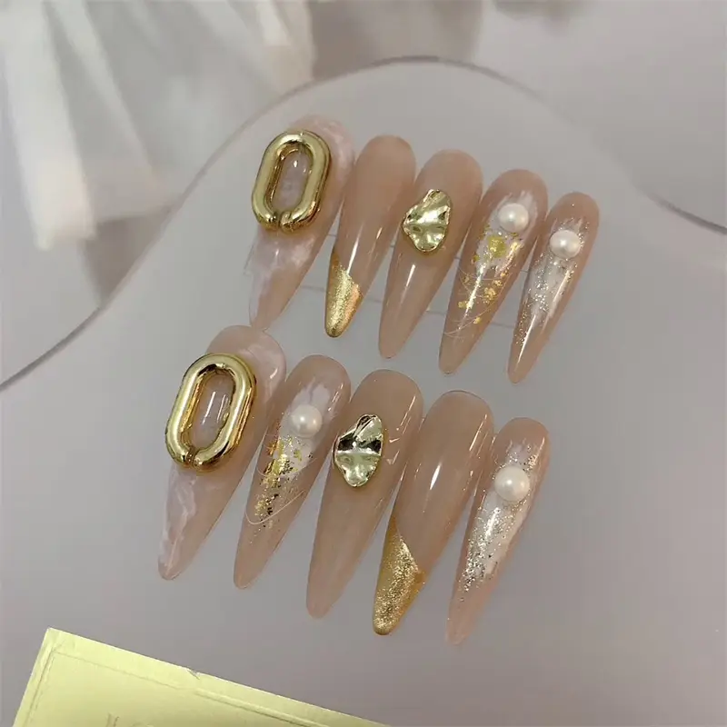 High Class Feel Rich Girl Nail Piece Milk Tea Long