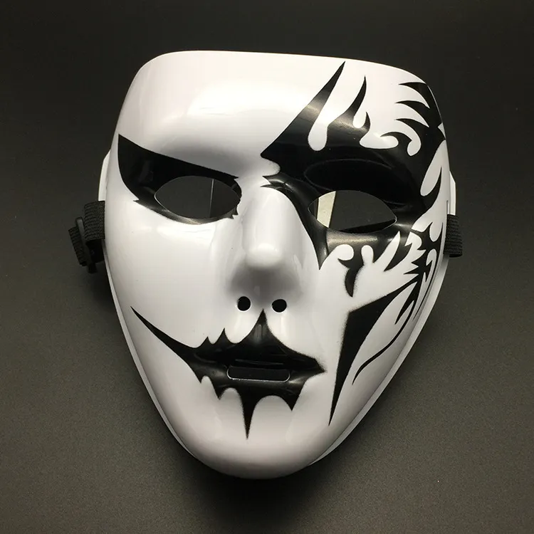 Full Face Mask Hand-painted White Street Dance Men's Adult Eye Mask - Reaper Black