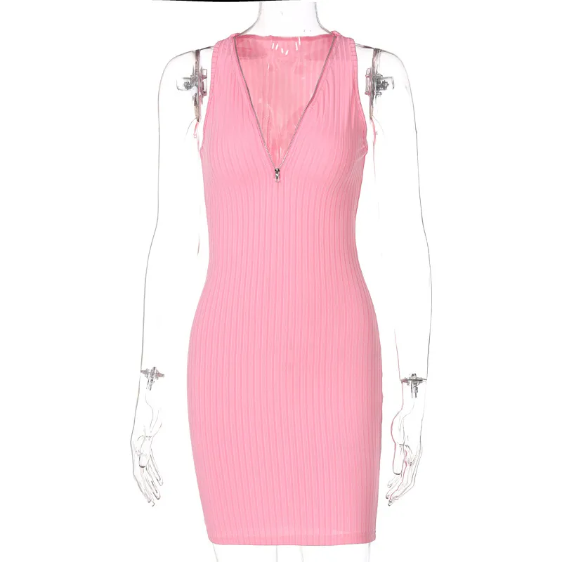 Women Stripe Knitted Women Sleeveless Mini Dress - Pink