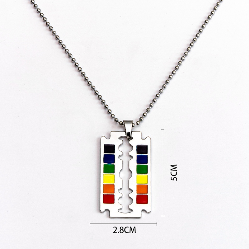 LGBT Rainbow Safety Blade Razor Pendant Necklace