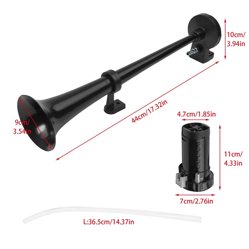150db 12V Black Super Loud Single Trumpet Air Horn Kit Truck Lorry Boat Train — image 3