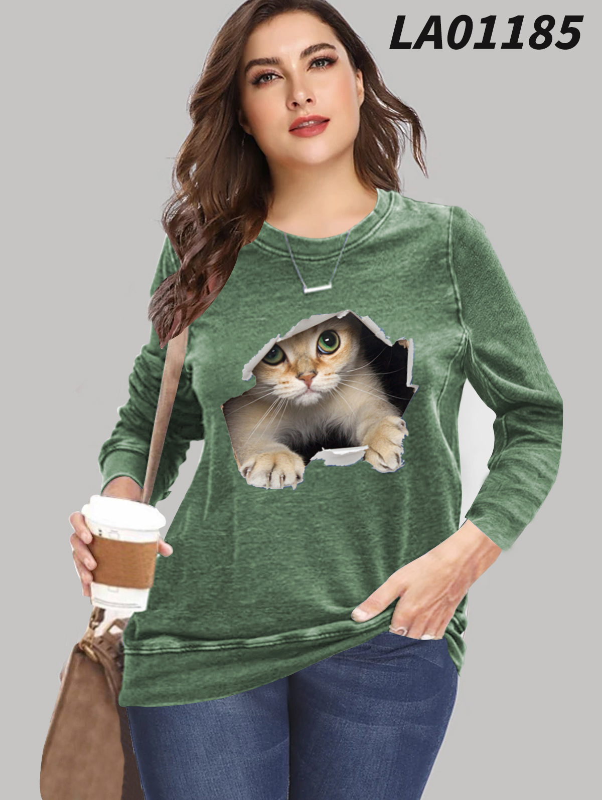 European And American Plus Size Women's Loose Long-sleeved T-shirt Shirt