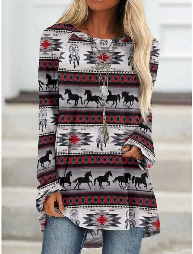 Long T shirt Dress Retro Ethnic Style Color4 2Xl - Shop at LoveMi