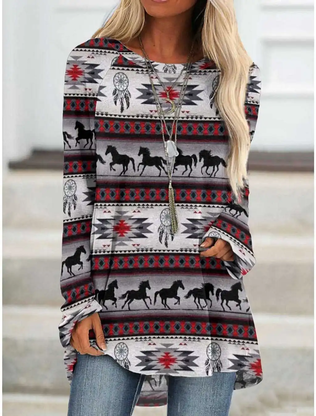 Long T-shirt Dress Retro Ethnic Style - Color4-2Xl