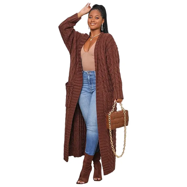 Women's Autumn And Winter New Loose Knitted Cardigan Sweater Jacket Coffee - Shop at LoveMi