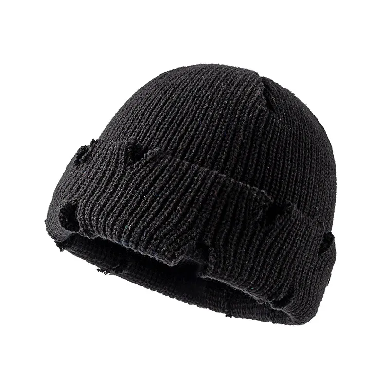 Men's Short Dome Korean Style Knitted Hat - Black