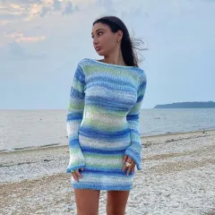 Back Flared Sleeve Striped Sweater Dress - As Shown In The Figure - View 1