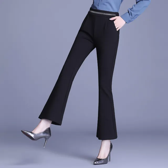 High Waisted, Loose Elastic Drape, Slimming And High Casual Bootcut Trousers Black - Shop at LoveMi