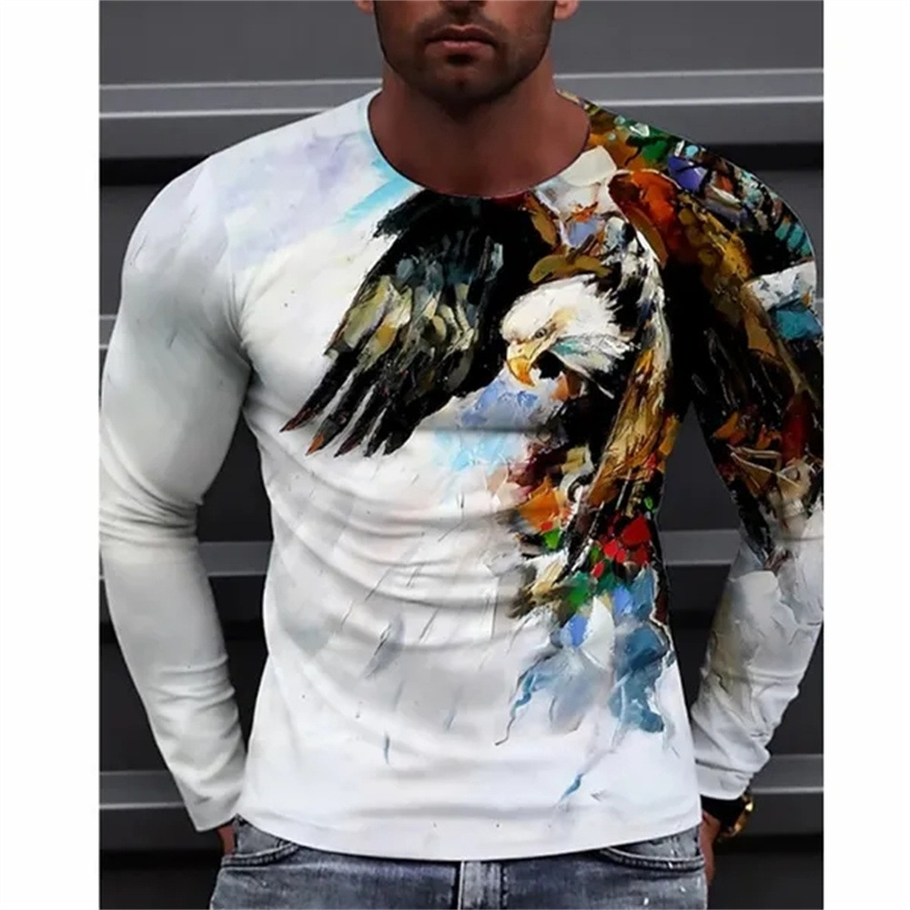 Title 3, T-shirt da uomo con aquila 3D, maniche lunghe e...