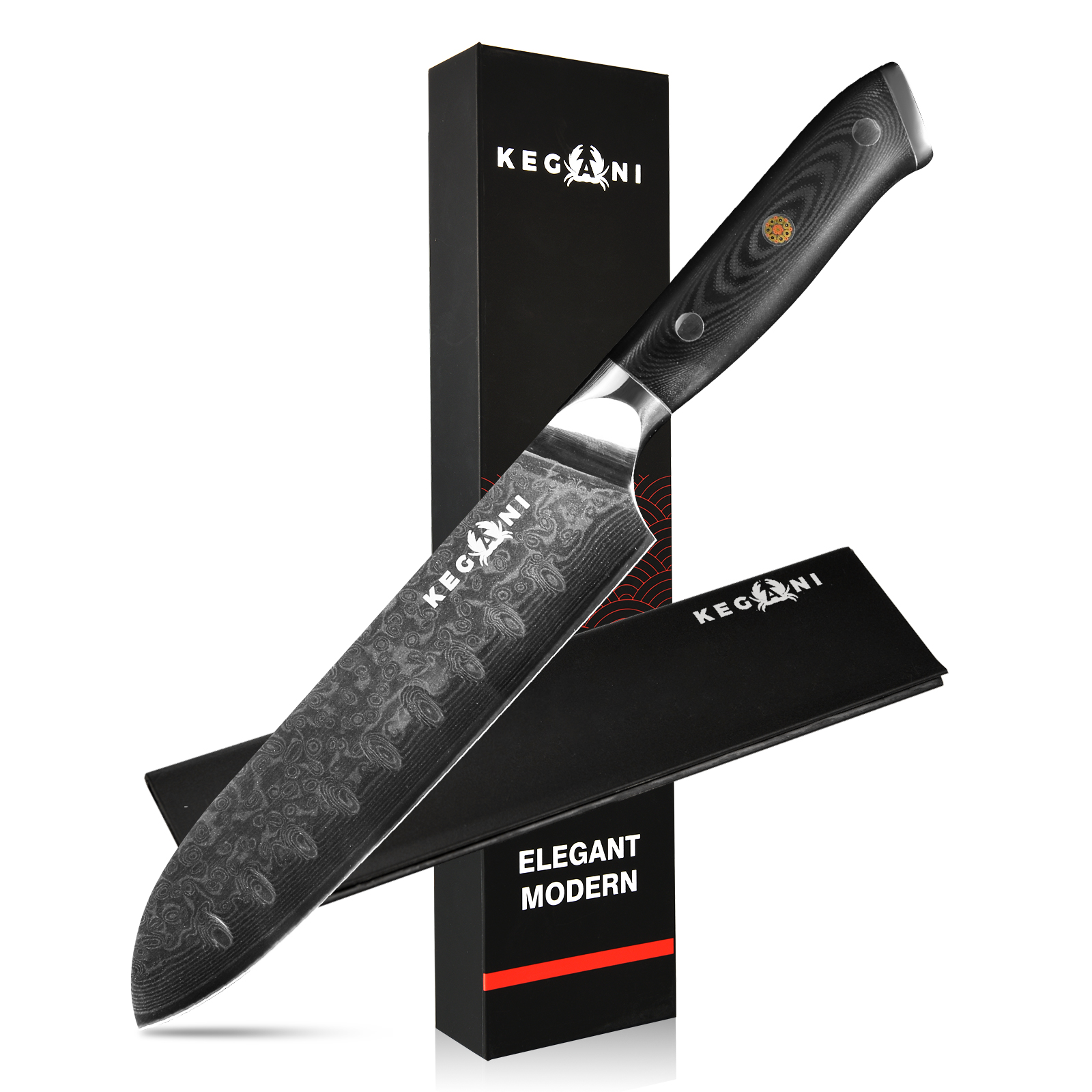 Kegani Chef Knife, 8 Inch Damascus Chefs Knife, Japanese VG10 Super Steel Hammered, G10 Handle Kitchen Knife, Classic Series