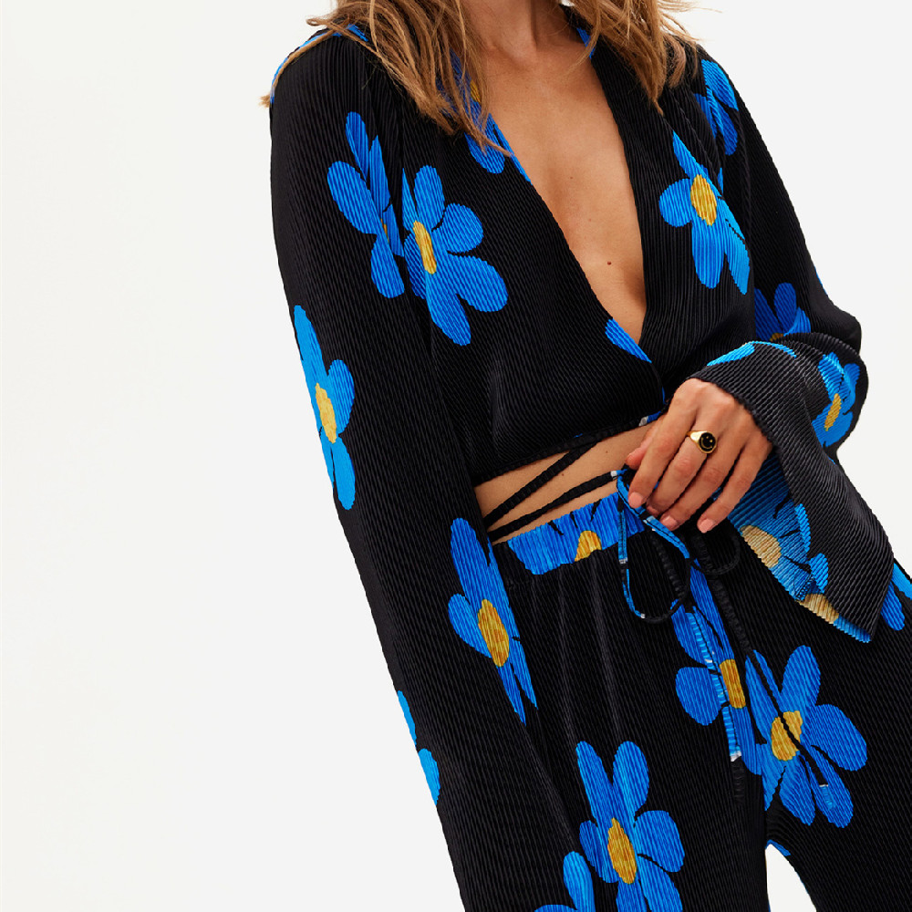 New European And American Fashion Printed Pleated Suit