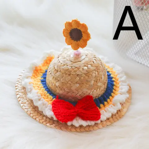 Pet Cute Knitted Straw Hat Flower Hat Cat Dog