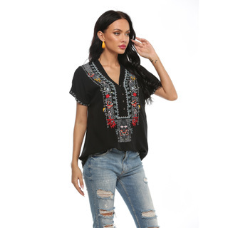 Women's Embroidered Short Sleeve  Fashion Tops