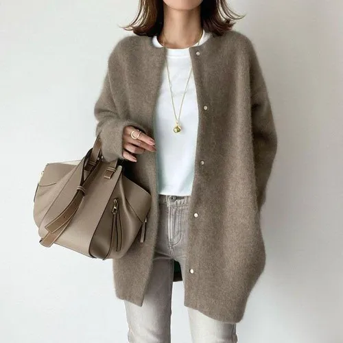 Knitted Jacket Was Thinner, The Design Was Niche And Loose Coffee - Shop at LoveMi