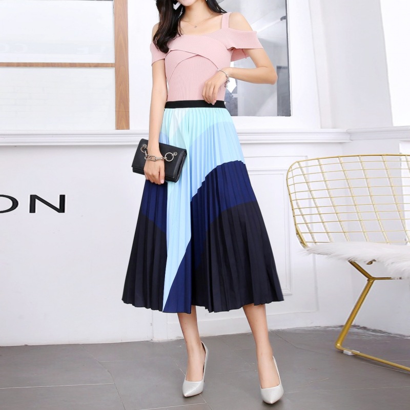 Casual Women's Corrugated Digital Printing Pleated Skirt