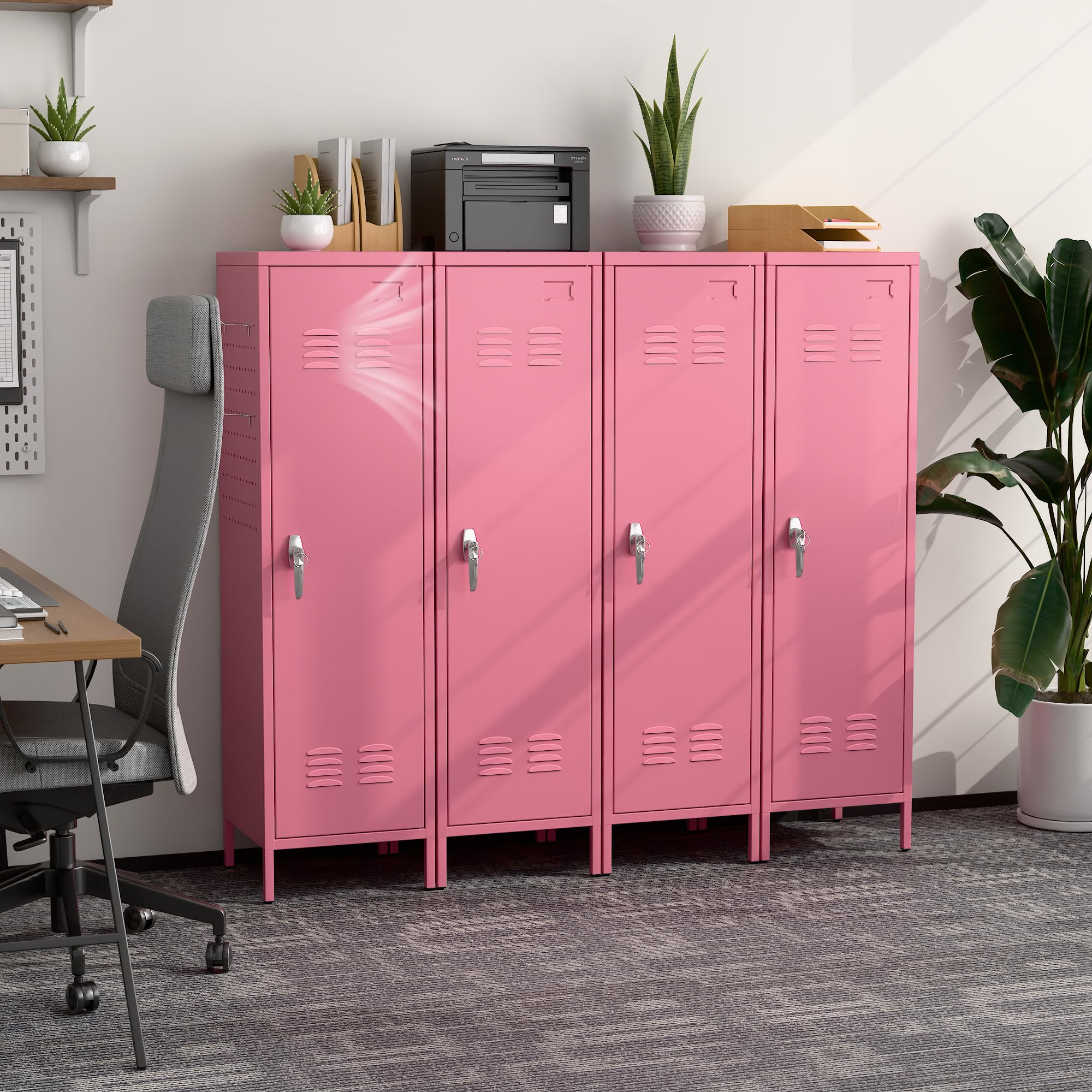 SUPEER Lockable Metal Lockers With Handle And Keys,Metal Storage Locker With 2 Pegboard & 5 Hooks For Home,Office,School,54.45inch H X 15inch W X 15inch,Pink,Required Assembly — foto 6