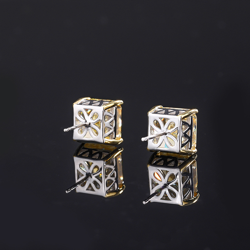 Female S925 Silver High Carbon Diamond Colorful Treasure Square Earrings