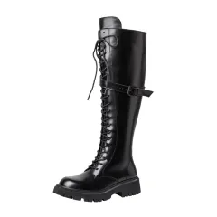Thick bottom motorcycle strap leather Martin boots - Long Boots-37 - View 1