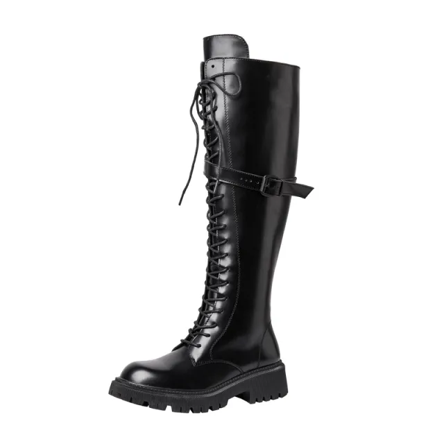 Thick bottom motorcycle strap leather Martin boots Long Boots 37 - Shop at LoveMi