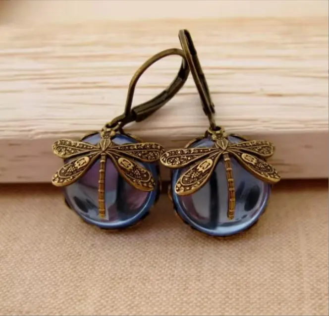 Vintage Dragonfly Earrings Fashion Gold Color Metal