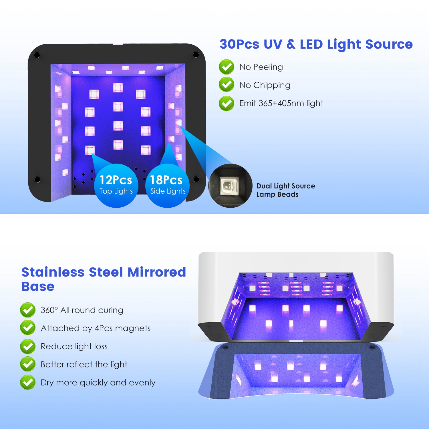 1Pc 120W Cordless UV Nail Lamp Rechargeable Gel Curing Lamp Gel Polish Light Nail Dryer With LED Display 1S To 120S Timer Settings 30 LED Beads For Salon And Home 8