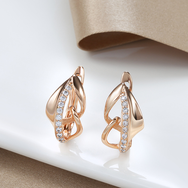 Rose Gold Micro Inlaid Zircon Geometric Earrings