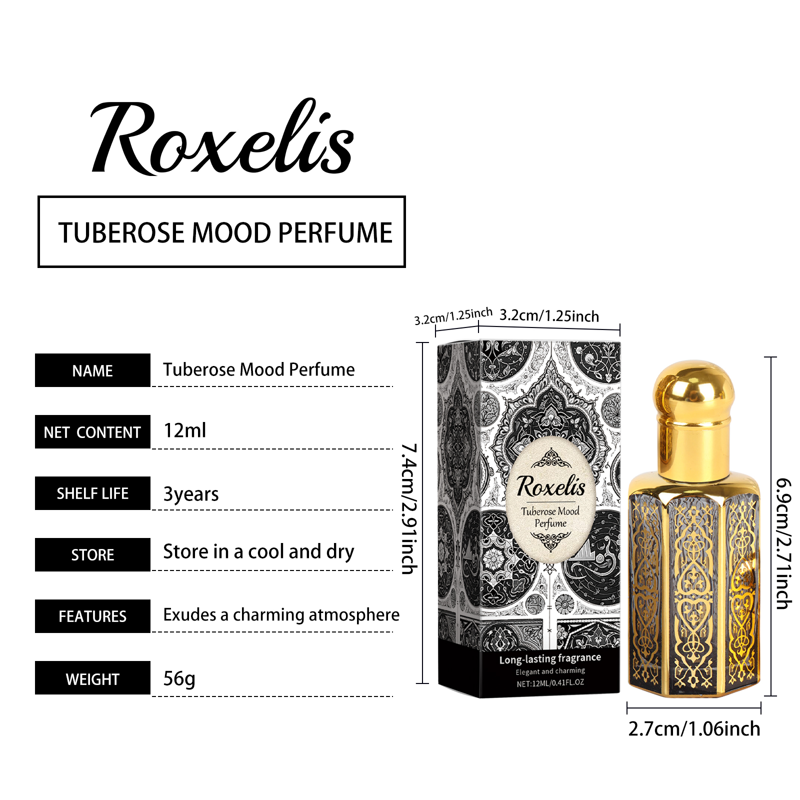Tuberose Mood Roll On Perfume, 12ml Arabian Style Floral Perfume Oil
